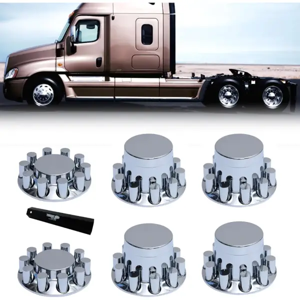 Chrome Universal Wheel Cover Set w/ 33 mm Cylinder Lug Nut Covers